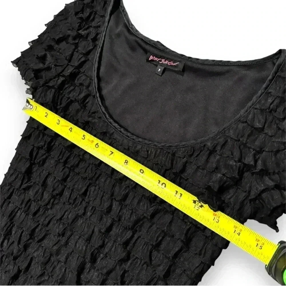 Betsy Johnson P Black Short Sleeve Ruffled Scoop Neck Bodycon Girly Minidress - Picture 7 of 16